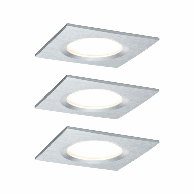 Paulmann LED Einbauleuchte Nova Plus Coin Basisset 3er Set eckig Alu gedreht IP44 230V dimmbar