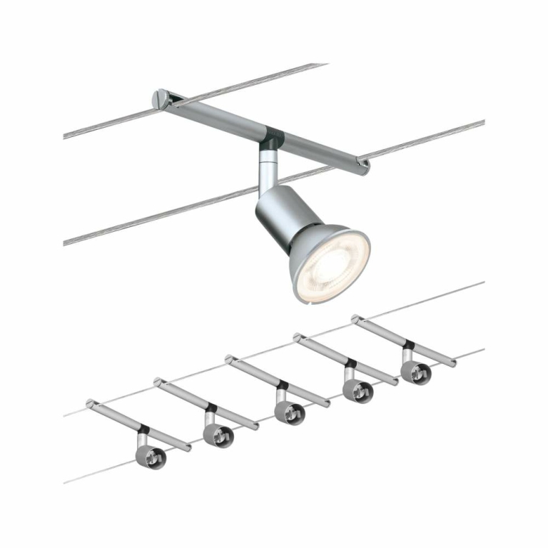 Paulmann 94145 LED Seilsystem Spice 230/12V Lampen1a Chrom | max. 5x10W SaltLED Basisset GU53