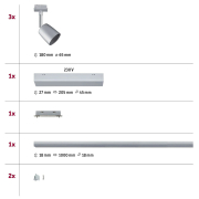 URail LED Schienensystem Komplettset Cover Chrom matt inkl. 3 Spots