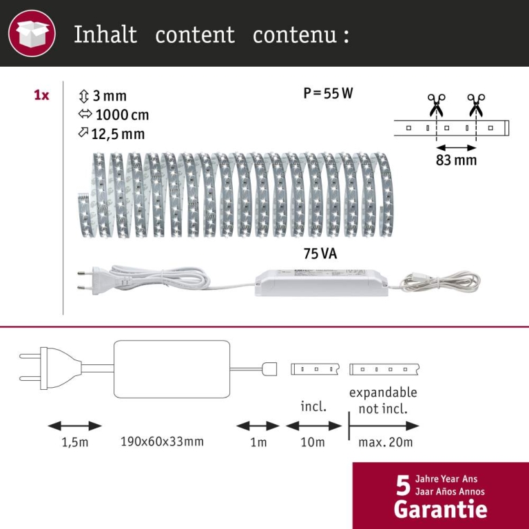 Paulmann MaxLED 500 Basisset unbeschichtet 10m Tageslichtweiß