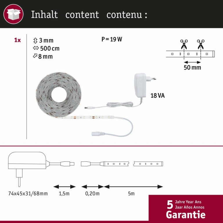 Paulmann SimpLED Strip Set 5m 17W Tageslichtweiß