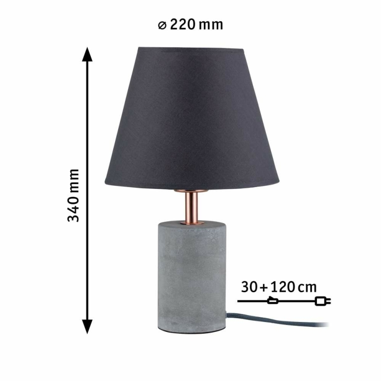 Paulmann Neordic Tischleuchte Tem E27 max. 20W Grau/Kupfer Stoff/Beton/Metall