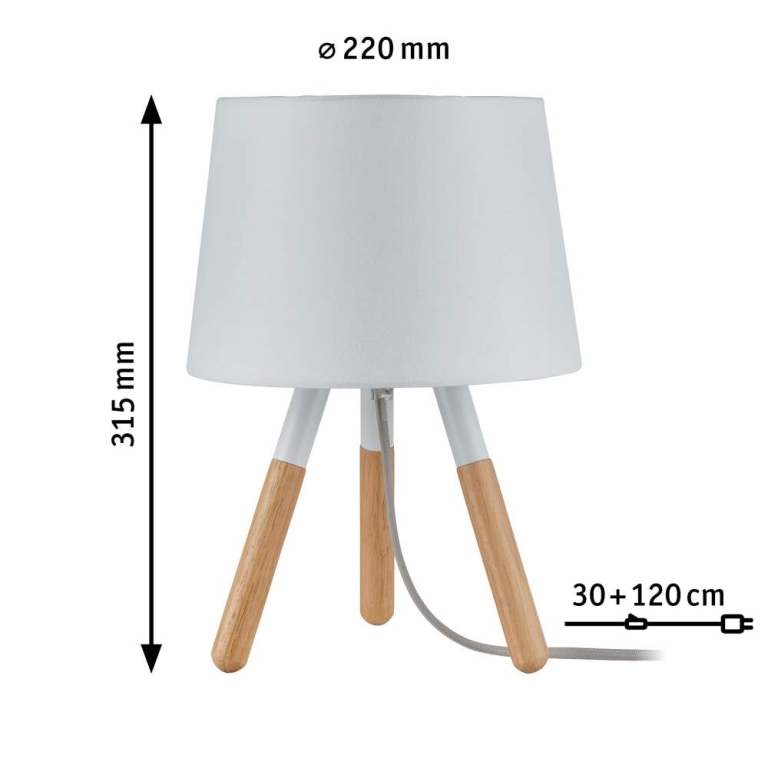 Paulmann Neordic Tischleuchte Berit E27 max. 20W Weiß/Holz Stoff/Holz/Metall