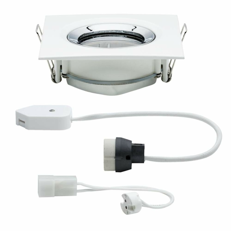 Paulmann Einbauleuchte Nova Plus schwenkbar IP65 eckig 93x93mm GU5,3 / GU10 max. 35W dimmbar Weiß matt/Chrom