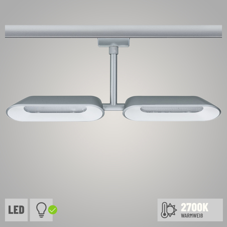 Paulmann URail LED Schienenspot Dipper mit Doppelkopf 8W 650lm 2700K dimmbar chrom matt (LED fest verbaut)