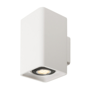 PLASTRA, Wandleuchte, zweiflammig, LED GU10 111mm, eckig, up/down, weißer Gips, B/H/T 14/24,5/17 cm