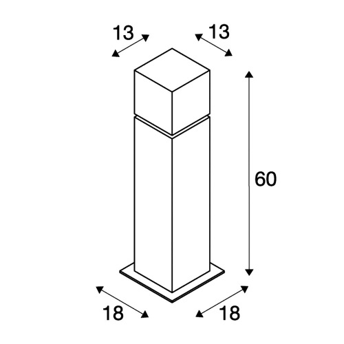 SLV SQUARE POLE 60, E27, Outdoor Stehleuchte, alu gebürstet, max. 20W, IP44