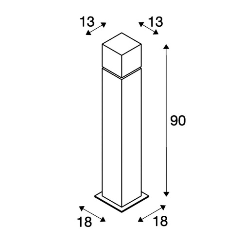 SLV SQUARE POLE 90, E27, Outdoor Stehleuchte, alu gebürstet, max. 20W, IP44
