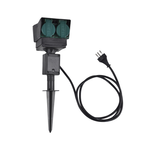 SLV 4-Fach Gartensteckdose, schwarz, Schweiz Version, 1,5m Anschlusskabel,IP44