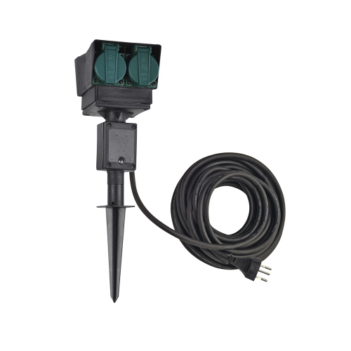 SLV 4-Fach Gartensteckdose, schwarz, Schweiz Version, 10m Anschlusskabel,IP44