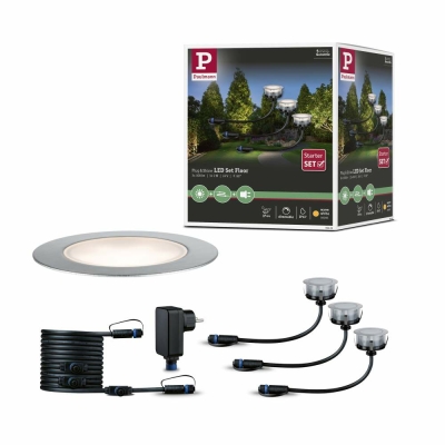 Paulmann Plug & Shine Basisset LED Bodeneinbauleuchte Floor Eco IP67 3000K 3x2W 21VA Silber