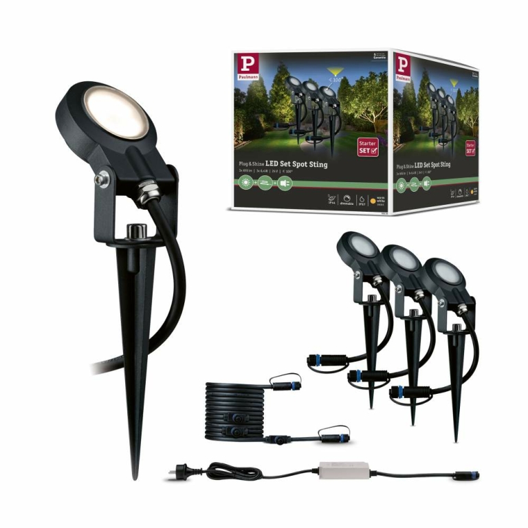 IP67 Paulmann 93689 Erweiterungsset LED Gartenstrahler & Lampen1a Plug Sting | 3000K Shine