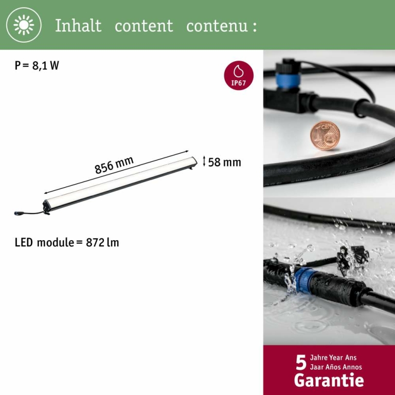 Paulmann Plug & Shine Lichtleiste Aufbau IP67 8W 24V