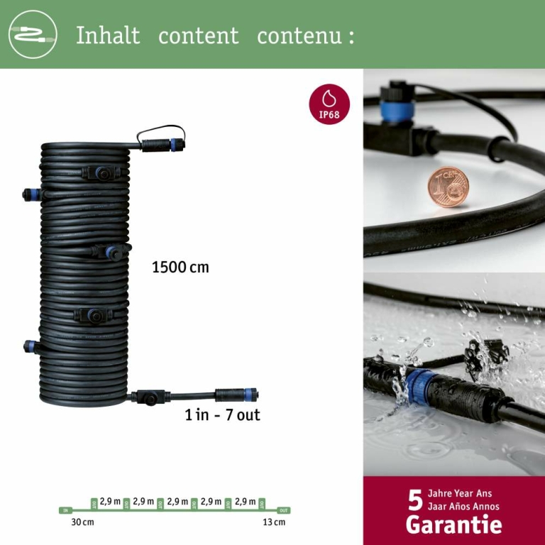 Paulmann Plug & Shine Kabel 15m 7 Ausgänge IP68