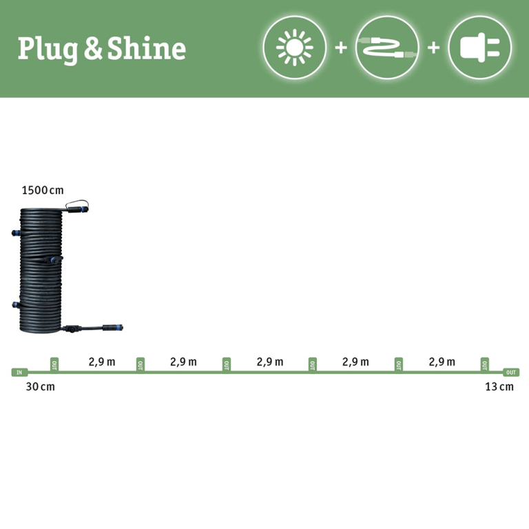 Paulmann Plug & Shine Kabel 15m 7 Ausgänge IP68