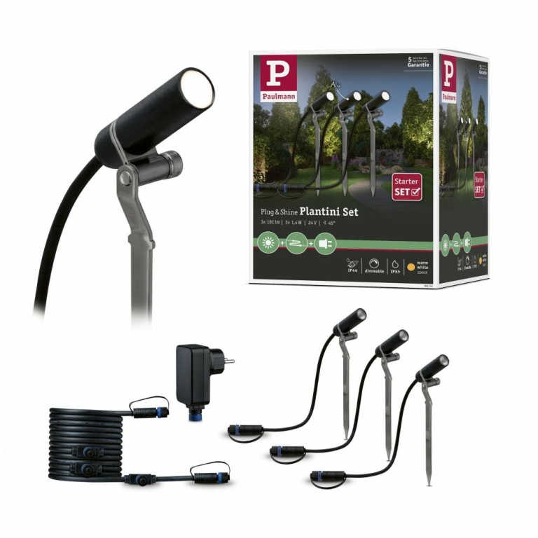 Paulmann 94154 Plug & Shine LED Gartenstrahler Plantini Basisset IP65 3000K  | Lampen1a