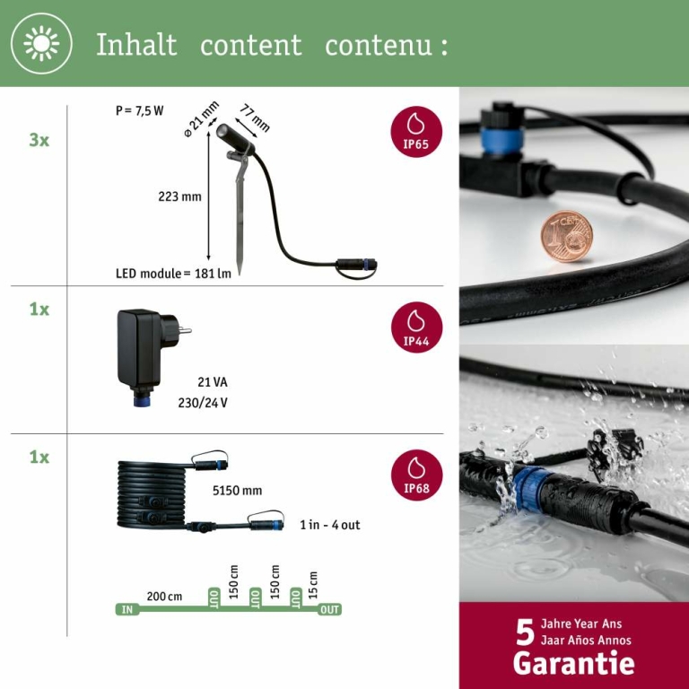 Paulmann Plug & Shine LED Gartenstrahler Plantini Basisset IP65 3000K 3x1,4W 21VA Anthrazit