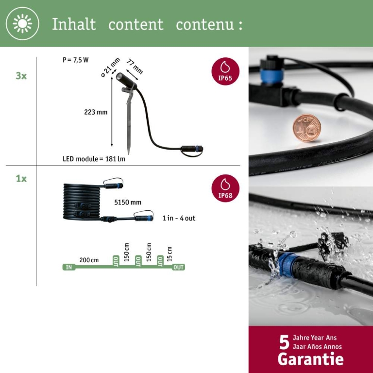 Paulmann Plug & Shine LED Gartenstrahler Plantini Erweiterungsset IP65 3000K 3x 2W Anthrazit