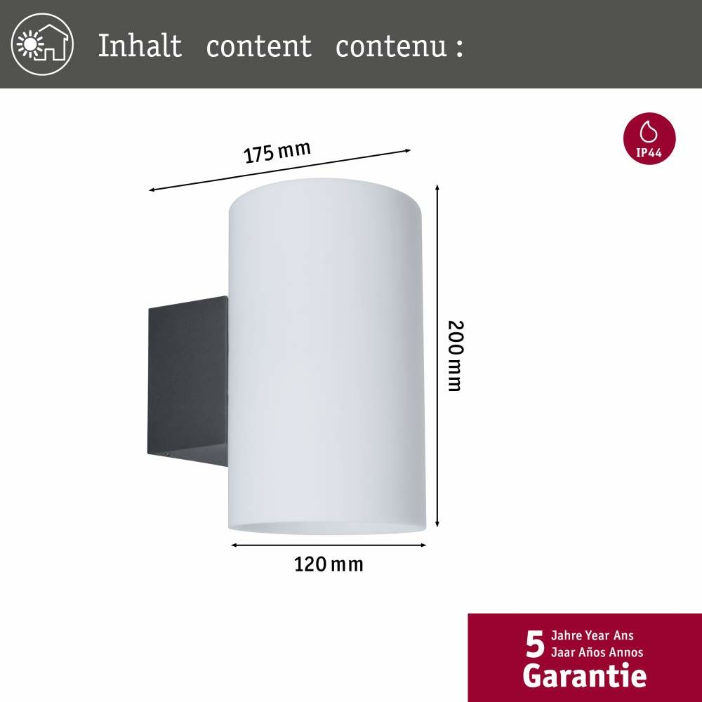 Paulmann Wandleuchte Lampen1a Tube Anthrazit IP54 | 94186 Outdoor