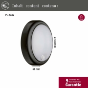 LED Außenwandleuchte mit Bewegungsmelder rund Grau Anthrazit IP44 3000K