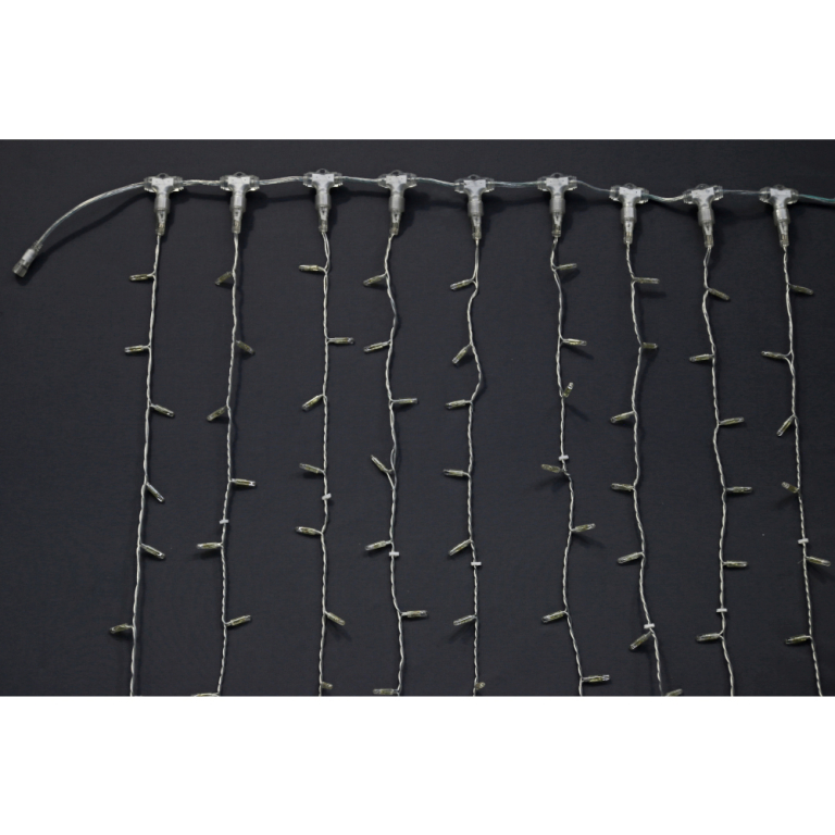 MK-Illumination DrapeLite® 300 LED weiß, 40 flash LED weiß
2m x 1,5m, transparantes PVC Kabel, 220-240V, 35W