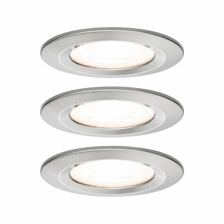 Paulmann Nova LED Einbauleuchte 3er Set rund 6.5W IP44 GU10 Eisen gebürstet 2700K 230V