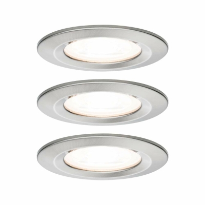 Paulmann Nova LED Einbauleuchte 3er Set rund 6.5W IP44 GU10 Eisen gebürstet 2700K 230V