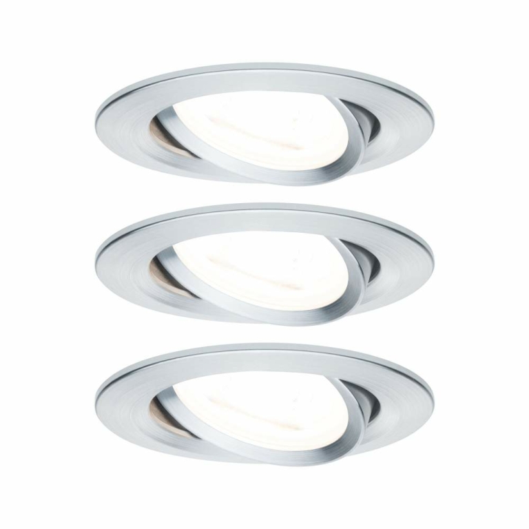 Paulmann LED Einbauleuchte Nova Basisset 3er Set rund 6.5W IP23 GU10 Alu gedreht schwenkbar dimmbar 3-step-dim 2700K 230V