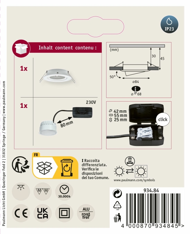Paulmann LED Einbauleuchte Nova Coin Einzelspot rund 6W IP23 Weiß (matt) schwenkbar dimmbar 3-step-dim 2700K 230V
