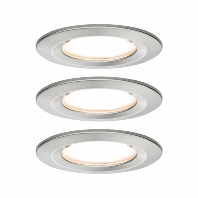 Paulmann LED Bad-Einbauleuchte Nova Coin 3er Set rund 6W IP44 Eisen gebürstet dimmbar 3-step-dim 2700K 230V