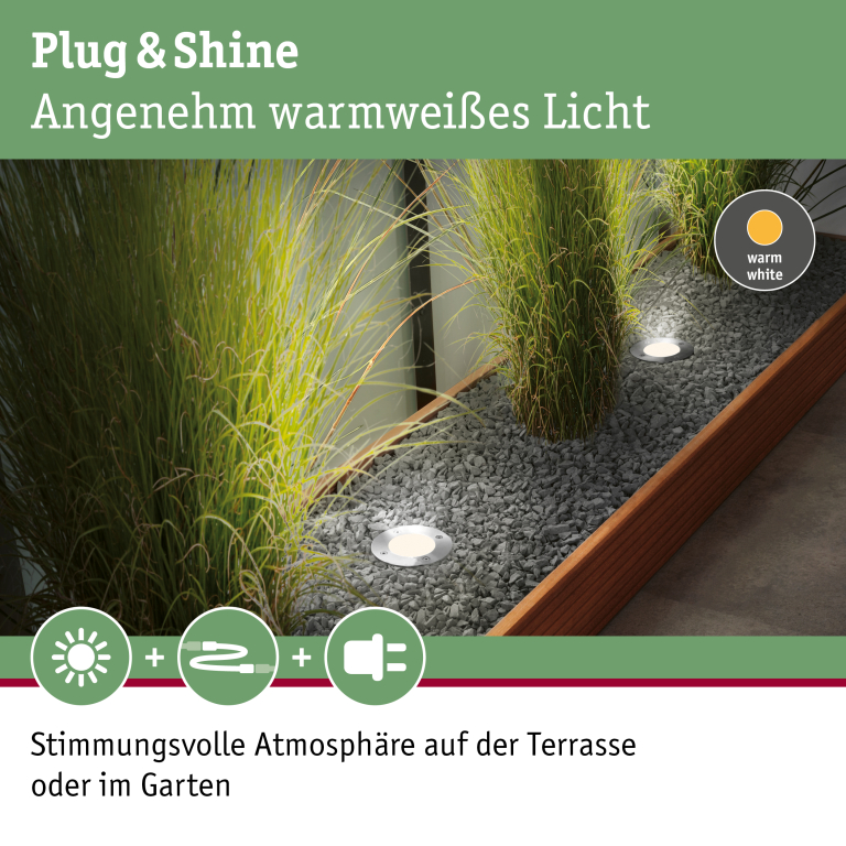 Paulmann Plug & Shine LED Bodeneinbauleuchte Floor rund IP65 3000K 3,8W Edelstahl Einzelspot