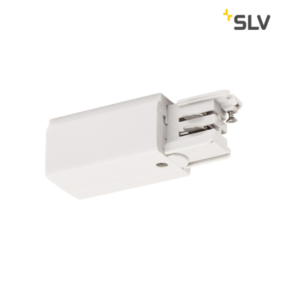 SLV End-Einspeiser Erde links weiß für S-TRACK 3-Phasen Aufbauschiene