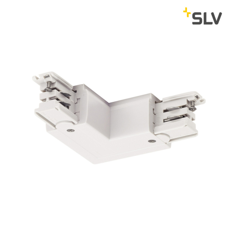 SLV L-Verbinder Eckverbinder Erde innen weiß mit Einspeisemöglichkeit für S-TRACK 3-Phasen Aufbauschiene