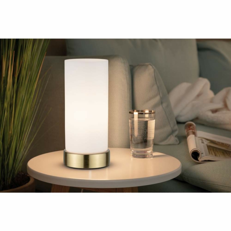 Paulmann Nachttischlampe Pinja Weiß/Messing E14 mit Touch-Schalter