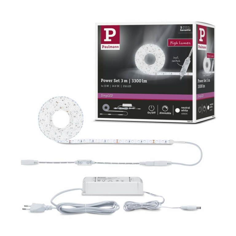 Paulmann 78956 SimpLED Power Strip Warmweiß 3m | Lampen1a Set 33W