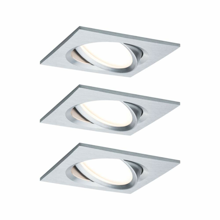 Paulmann LED Einbauleuchten 3er-Set Nova Plus Coin eckig 6W 2700K Aluminium schwenkbar dimmbar