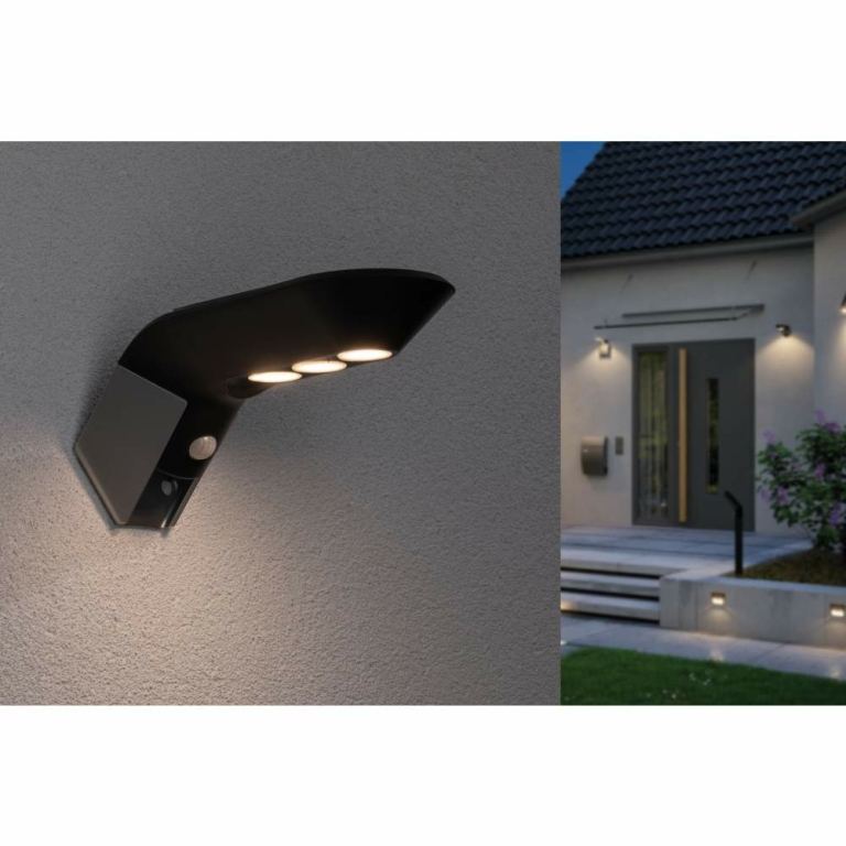Paulmann LED Solar Außenwandleuchte Soley anthrazit mit Bewegungsmelder IP44 42lm 3000K