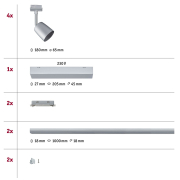 URail LED Schienensystem Komplettset Cover Chrom matt + 2x Schiene 1m + 4 Schienenspots
