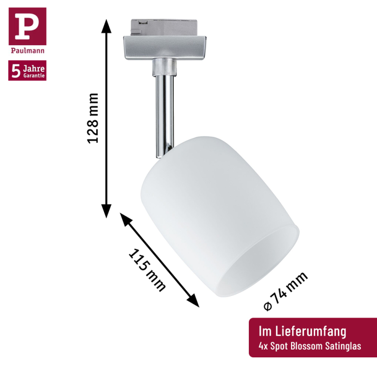 Paulmann URail Schienensystem Basis-Set Blossom Satinglas Chrom matt + 2x Schiene 1m + 4x Schienenspot