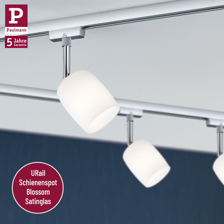 Paulmann URail Schienensystem Basis-Set Blossom Satinglas Chrom matt + 2x Schiene 1m + 4x Schienenspot