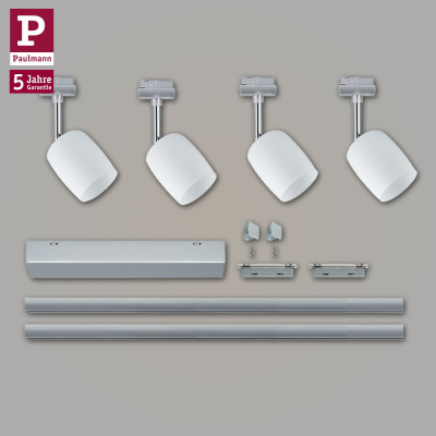 Paulmann URail Schienensystem Basis-Set Blossom Satinglas Chrom matt + 2x Schiene 1m + 4x Schienenspot