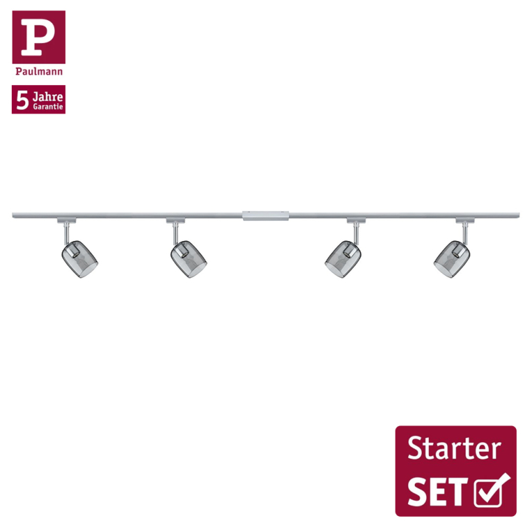 Paulmann URail Schienensystem Komplettset Blossom Rauchglas Chrom matt + 2x Schiene 1m + 4x Schienenspot