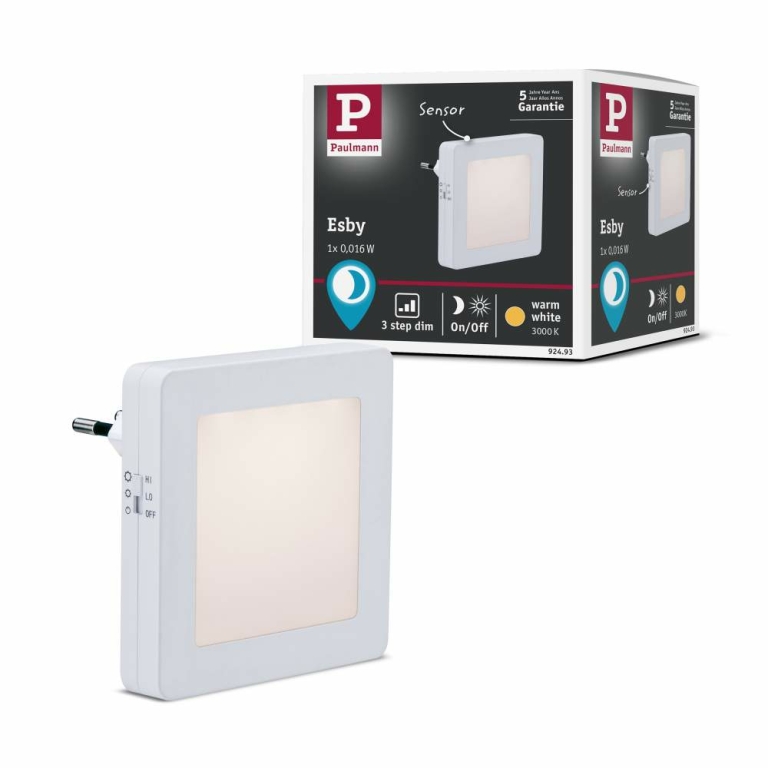 AS Esby eckig Nachtlicht Stecker weiß 3lm 3000K Sensor