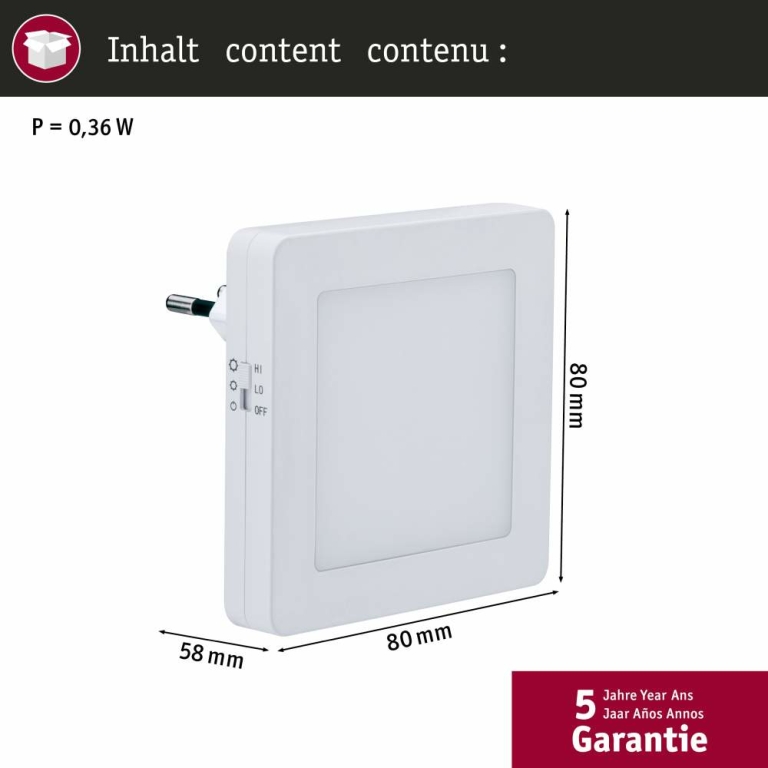 AS Esby eckig Nachtlicht Stecker weiß 3lm 3000K Sensor