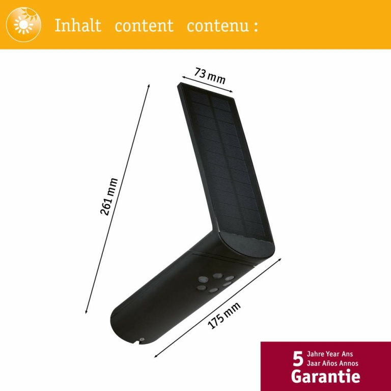 Paulmann Outdoor Solar LED-Wandleuchte Ilias anthrazit mit Bewegungsmelder IP44 57lm 3000K schwenkbar