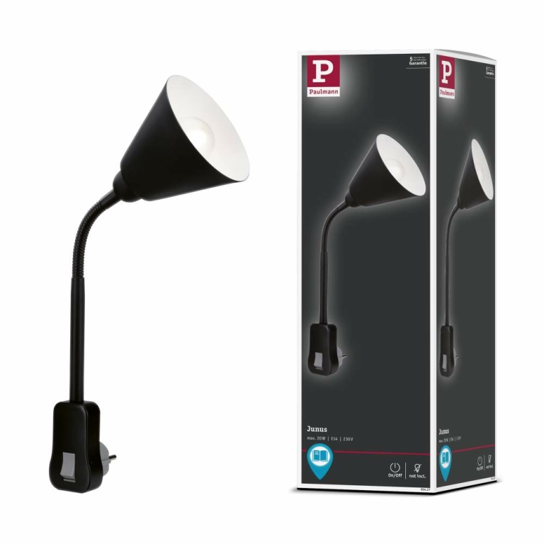 Paulmann 95427 Steckerleuchte Junus mit Flexarm E14 Schwarz | Lampen1a