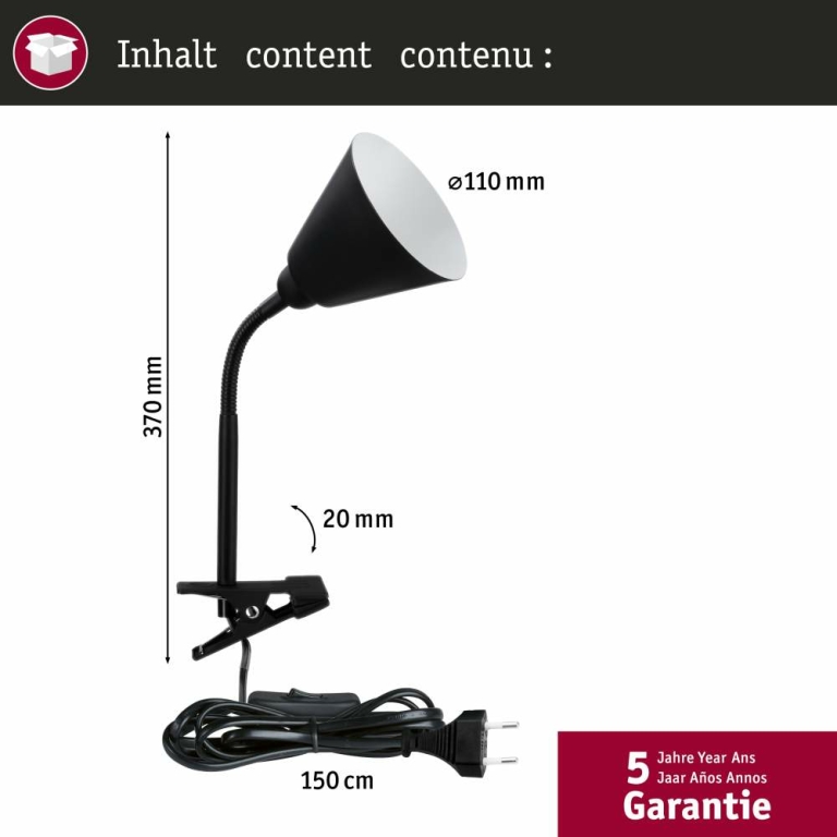 Klemmleuchte Vitis mit Flexarm E14 Schwarz