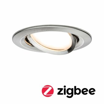 SmartHome Zigbee LED Einbauleuchte Nova Plus schwenkbar rund 84mm 50° Coin 6W 460lm 230V 2700K Eisen gebürstet