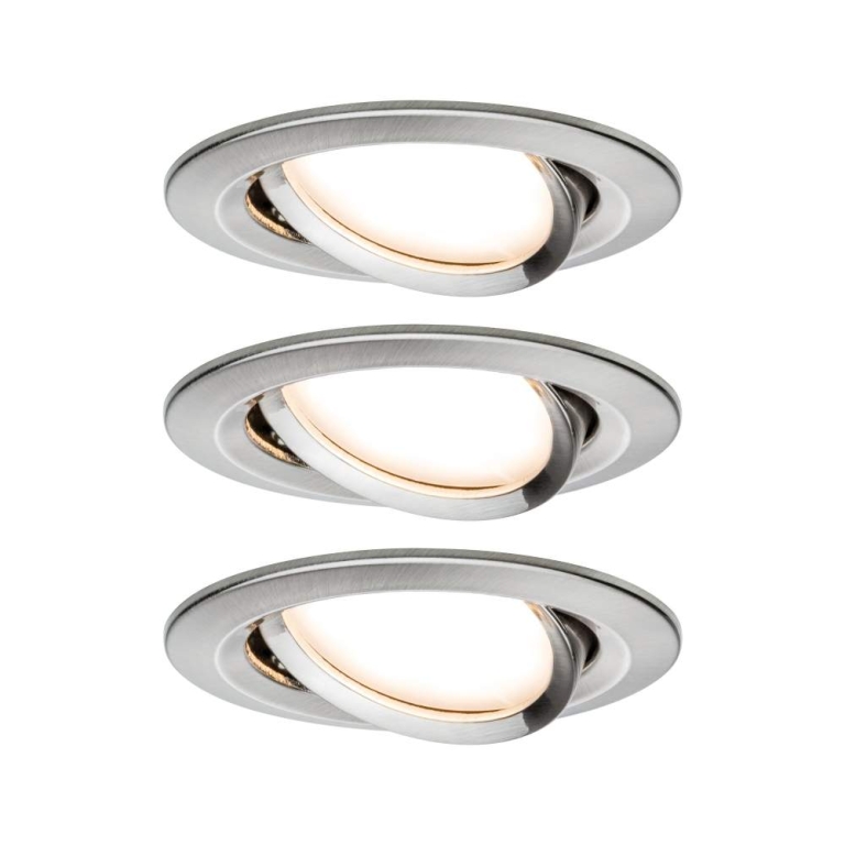 Paulmann SmartHome Zigbee LED Einbauleuchte Nova Plus 3er Set schwenkbar rund 84mm 50° Coin 3x6W 3x460lm 230V 2700K Eisen gebürstet