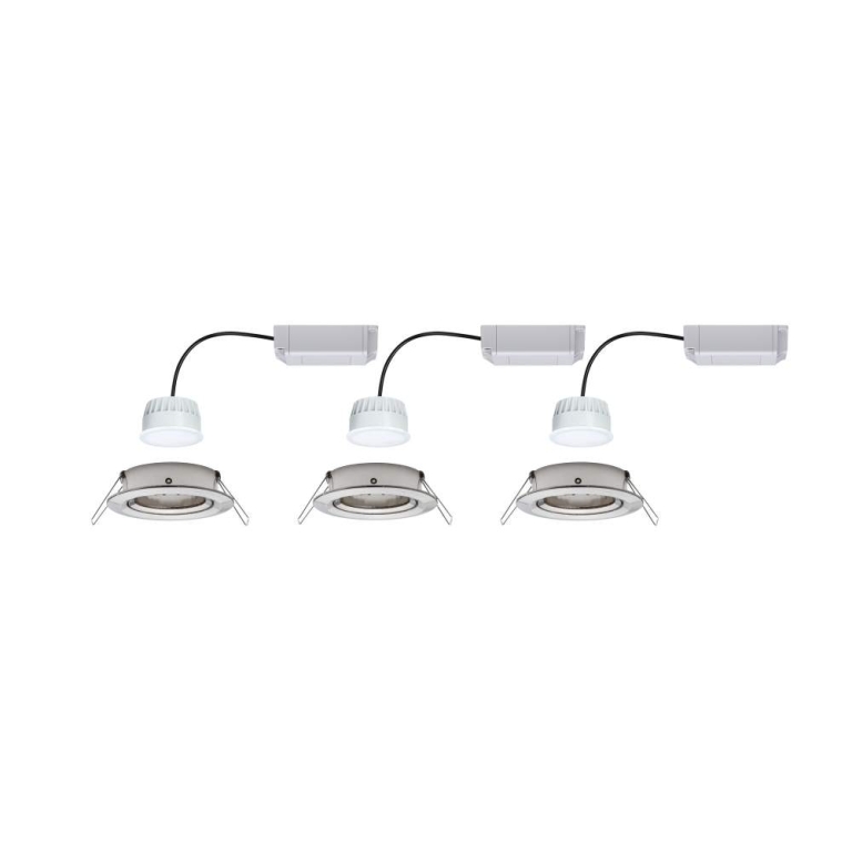 Paulmann SmartHome Zigbee LED Einbauleuchte Nova Plus 3er Set schwenkbar rund 84mm 50° Coin 3x6W 3x460lm 230V 2700K Eisen gebürstet